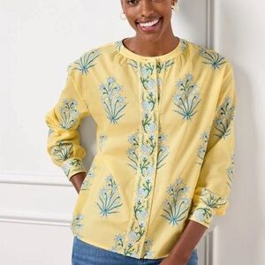 Talbots Women sunny Yellow Floral Embroidered Blouse size:MP